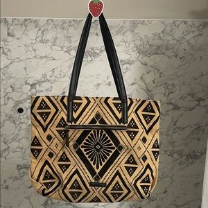 Geometric Patterned Lucky Brand Tote Bag - Black and Tan